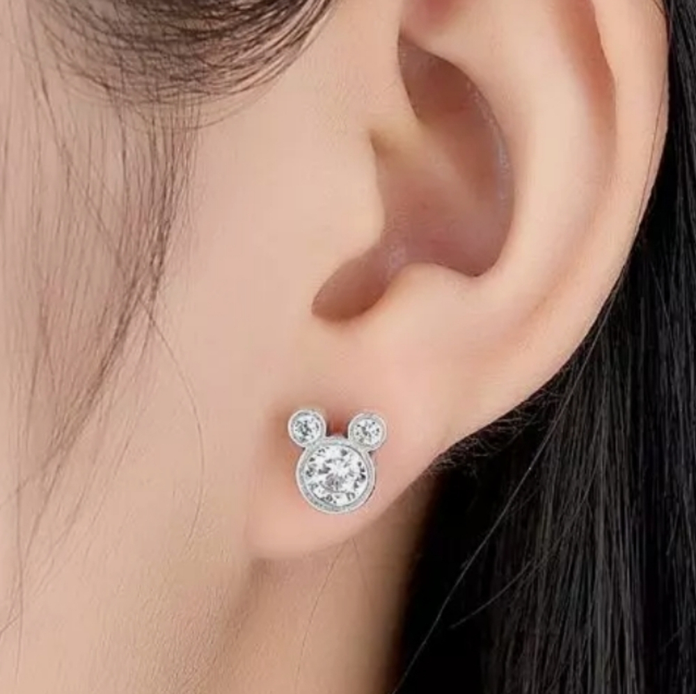 Dainty Mickey Head Silver Stud Earrings Earrings w gift box